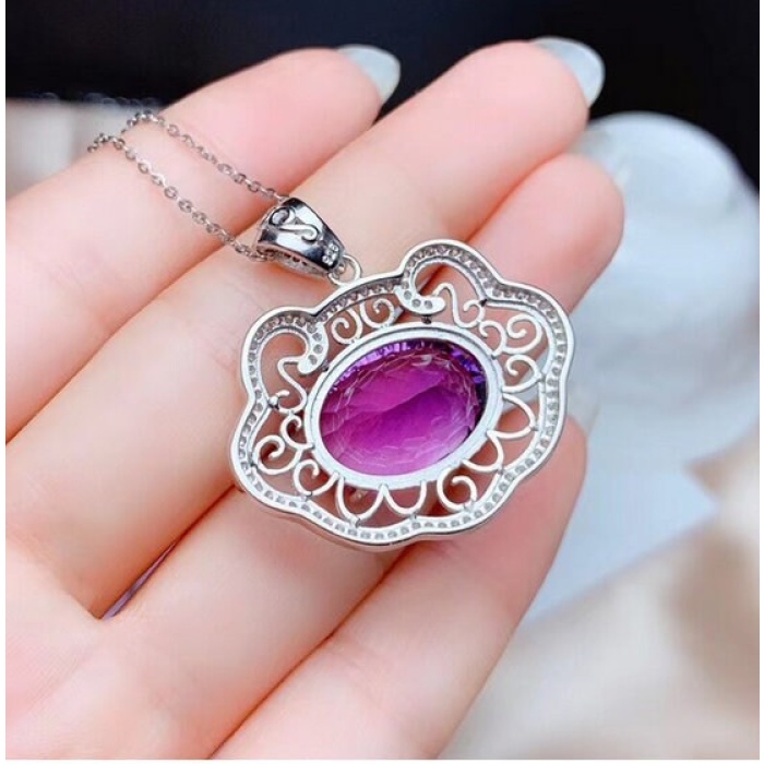 Natural Amethyst Pendant, Engagement Pendent, Silver Amethyst Pendent, Woman Pendant, Pendant Necklace, Luxury Pendent, Oval Cut Stone | Save 33% - Rajasthan Living 8