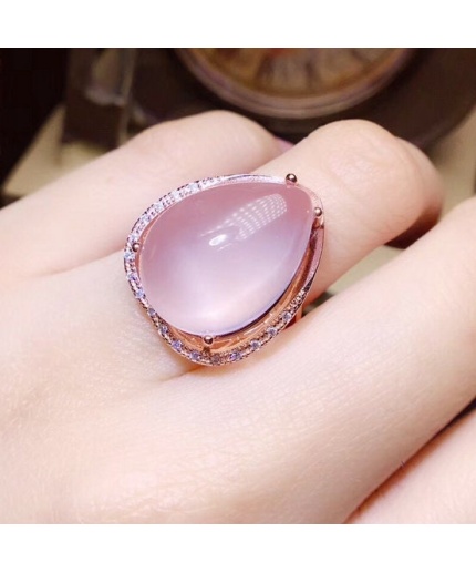 Natural Rose Quartz Jewelry Set, Engagement Ring, Rose Quartz Silver Pendent, Woman Pendant, Pendant Necklace, Luxury Ring, Pear Cabochon | Save 33% - Rajasthan Living 3