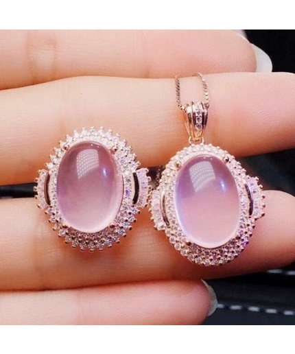Natural Rose Quartz Jewelry Set, Engagement Ring, Rose Quartz Silver Pendent, Woman Pendant, Pendant Necklace, Luxury Ring, Oval Cabochon | Save 33% - Rajasthan Living