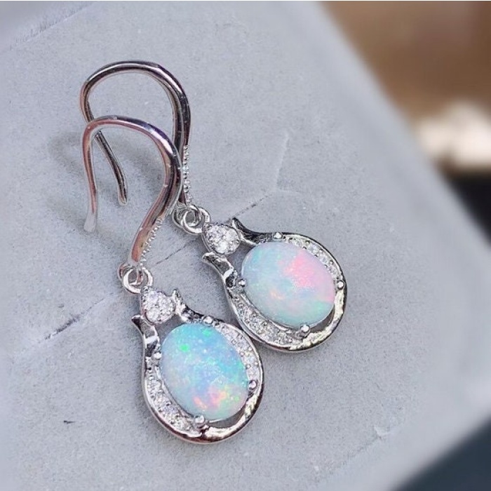 Natural Opal Drop Earrings, 925 Sterling Silver, Opal Drop Earrings, Earrings, Opal Earrings, Luxury Earrings, Oval Stone Earrings | Save 33% - Rajasthan Living 7