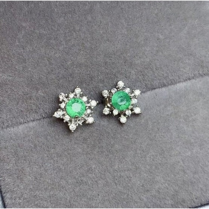 Natural Emerald Studs Earrings, 925 Sterling Silver, Emerald Earrings, Emerald Silver Earrings, Luxury Earrings, Round Cut Stone Earrings | Save 33% - Rajasthan Living 5