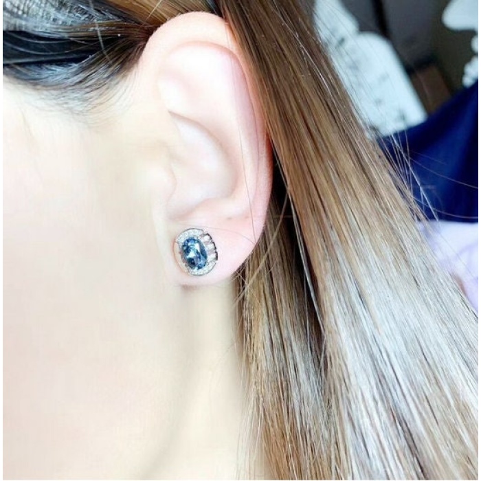 Natural Blue Topaz Stud Earrings, 925 Sterling Silver, Studs Earrings, Blue Topaz Earrings, Luxury Earrings, Oval Cut Stone Earrings | Save 33% - Rajasthan Living 7