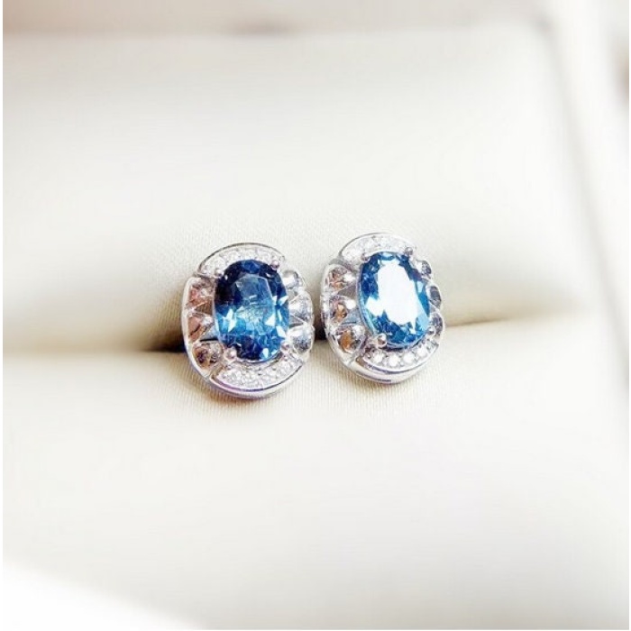 Natural Blue Topaz Stud Earrings, 925 Sterling Silver, Studs Earrings, Blue Topaz Earrings, Luxury Earrings, Oval Cut Stone Earrings | Save 33% - Rajasthan Living 6
