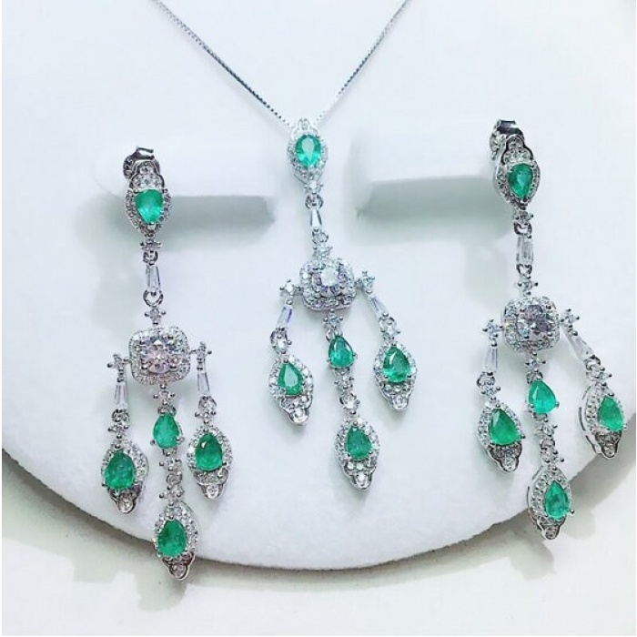 Natural Emerald Jewelry Set, Engagement Earrings, Emerald Silver Pendent, Woman Earring Pendant Necklace, Luxury Pendent, Pear Cut Stone | Save 33% - Rajasthan Living 6