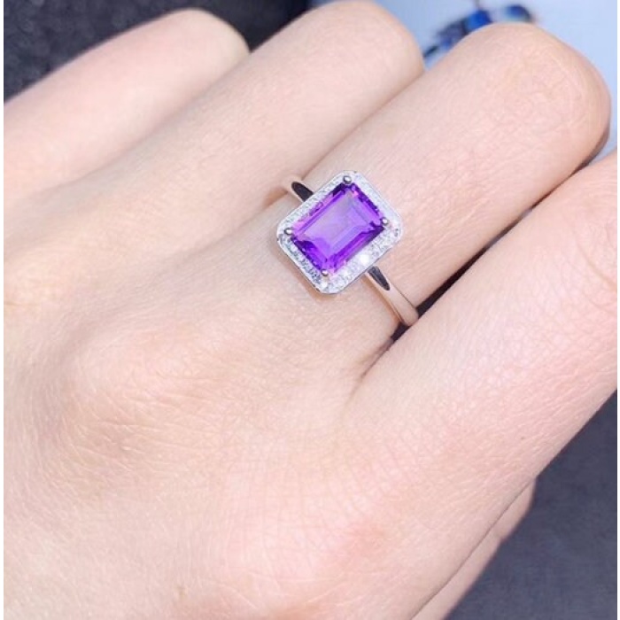 Natural Amethyst Jewellery Set , Engagement Pendent, Silver Amethyst Pendent, Woman Ring, Luxury Pendent, Emerald Cut Stone Pendent | Save 33% - Rajasthan Living 9