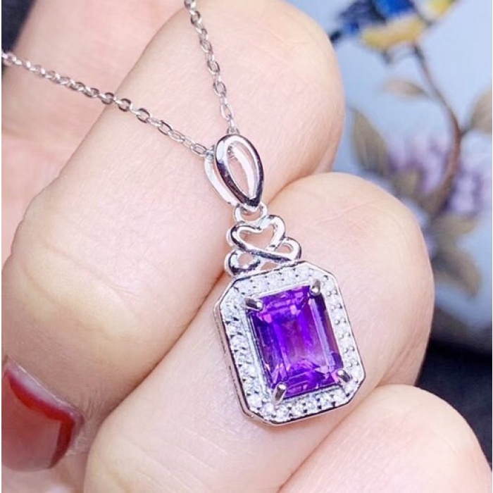 Natural Amethyst Jewellery Set , Engagement Pendent, Silver Amethyst Pendent, Woman Ring, Luxury Pendent, Emerald Cut Stone Pendent | Save 33% - Rajasthan Living 10