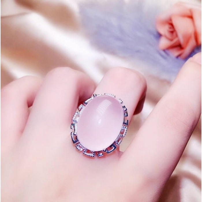 Natural Rose Quartz Jewelry Set, Engagement Ring, Rose Quartz Silver Pendent, Woman Pendant, Pendant Necklace, Luxury Ring, Oval Cabochon | Save 33% - Rajasthan Living 8