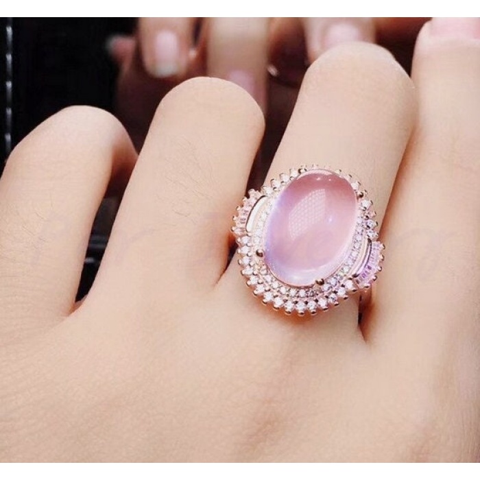 Natural Rose Quartz Jewelry Set, Engagement Ring, Rose Quartz Silver Pendent, Woman Pendant, Pendant Necklace, Luxury Ring, Oval Cabochon | Save 33% - Rajasthan Living 6