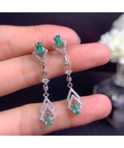 Natural Emerald Drop Earrings, 925 Sterling Silver, Emerald Drop Earrings, Emerald Silver Earrings, Luxury Earrings, Pear Cut Stone Earrings | Save 33% - Rajasthan Living