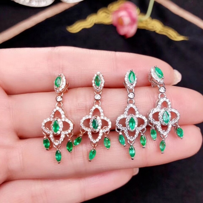 Natural Emerald Drop Earrings, 925 Sterling Silver, Emerald Drop Earrings, Emerald Silver Earrings, Luxury Earrings, Marquise Cut Stone | Save 33% - Rajasthan Living 7