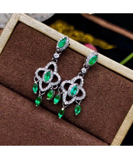 Natural Emerald Drop Earrings, 925 Sterling Silver, Emerald Drop Earrings, Emerald Silver Earrings, Luxury Earrings, Marquise Cut Stone | Save 33% - Rajasthan Living 3