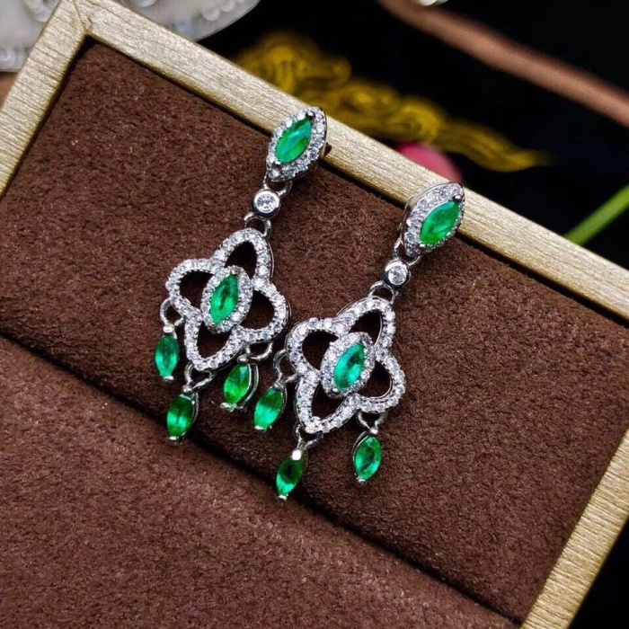 Natural Emerald Drop Earrings, 925 Sterling Silver, Emerald Drop Earrings, Emerald Silver Earrings, Luxury Earrings, Marquise Cut Stone | Save 33% - Rajasthan Living 6