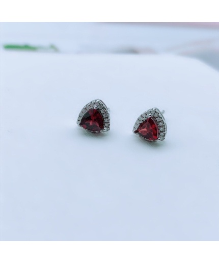 Natural Garnet Studs Earrings, 925 Sterling Silver, Garnet Studs Earrings, Garnet Earrings, Luxury Earrings, Trillion Stone Earrings | Save 33% - Rajasthan Living 3