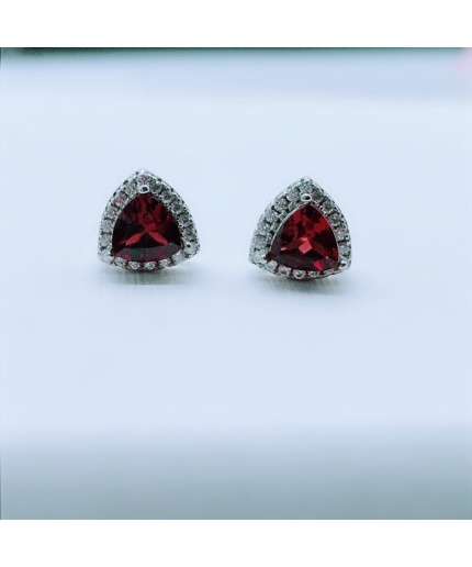 Natural Garnet Studs Earrings, 925 Sterling Silver, Garnet Studs Earrings, Garnet Earrings, Luxury Earrings, Trillion Stone Earrings | Save 33% - Rajasthan Living