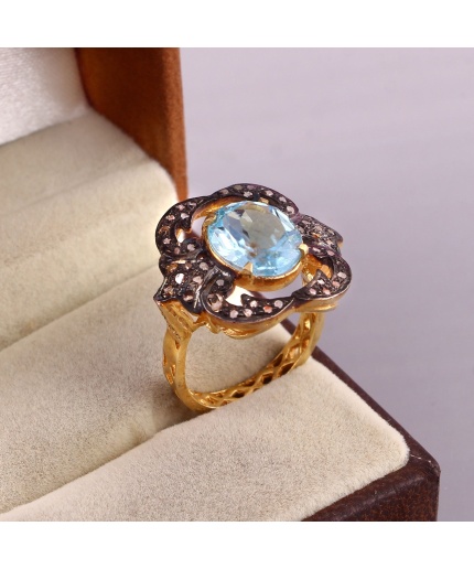 Topaz Victorian Ring, Diamond Victorian Ring, Vintage Ring, Victorian Jewelry, 925 Sterling Silver Ring, Topaz & Diamond Ring, Luxury Ring | Save 33% - Rajasthan Living 3