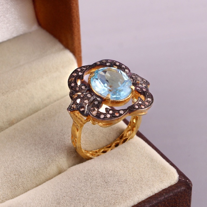 Topaz Victorian Ring, Diamond Victorian Ring, Vintage Ring, Victorian Jewelry, 925 Sterling Silver Ring, Topaz & Diamond Ring, Luxury Ring | Save 33% - Rajasthan Living 6