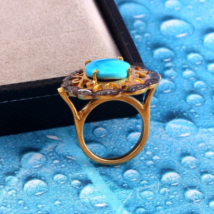 Turquoise Victorian Ring, Diamond Victorian Ring, Vintage Ring, Victorian Jewelry, 925 Sterling Silver Ring, Diamond Ring, Luxury Ring | Save 33% - Rajasthan Living 7