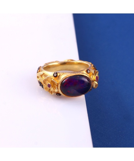 Black Opal Victorian Ring, Diamond Victorian Ring, Victorian Jewelry, 925 Sterling Silver Ring, Ruby and Diamond Ring, Luxury Ring | Save 33% - Rajasthan Living