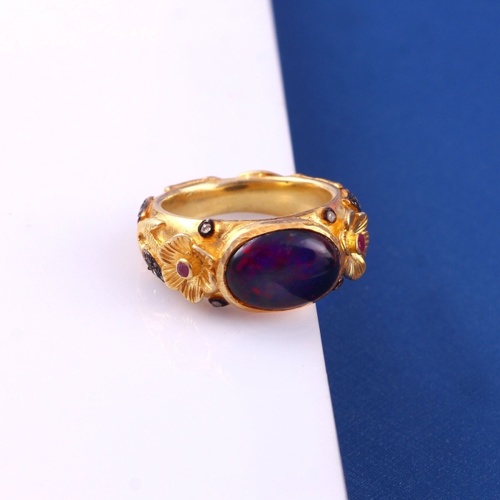 Black Opal Victorian Ring, Diamond Victorian Ring, Victorian Jewelry, 925 Sterling Silver Ring, Ruby and Diamond Ring, Luxury Ring | Save 33% - Rajasthan Living 5