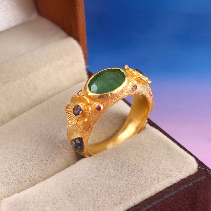Natural Emerald Victorian Ring, Diamond Victorian Ring, Vintage Ring, 925 Sterling Silver Ring, Tanzanite & Diamond Ring, Luxury Ring | Save 33% - Rajasthan Living 6