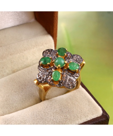 Natural Emerald Victorian Ring, Diamond Victorian Ring, Vintage Ring, 925 Sterling Silver Ring, Tanzanite & Diamond Ring, Luxury Ring | Save 33% - Rajasthan Living 3
