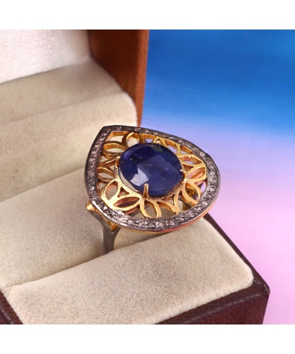 Sapphire Victorian Ring, Diamond Victorian Ring, Vintage Ring, Victorian Jewelry, 925 Sterling Silver Ring, Sapphire and Diamond Ring | Save 33% - Rajasthan Living 3