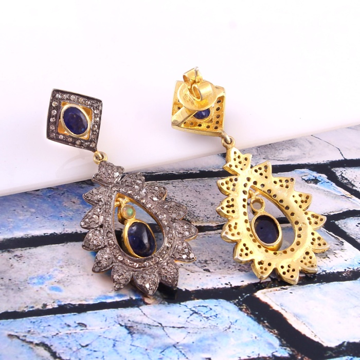 Natural Sapphire Victorian Earrings, Diamond Earrings, Drop Earrings, Vintage Earrings, Victorian Jewelry,Opal&Diamond Earrings,Gift For Her | Save 33% - Rajasthan Living 7