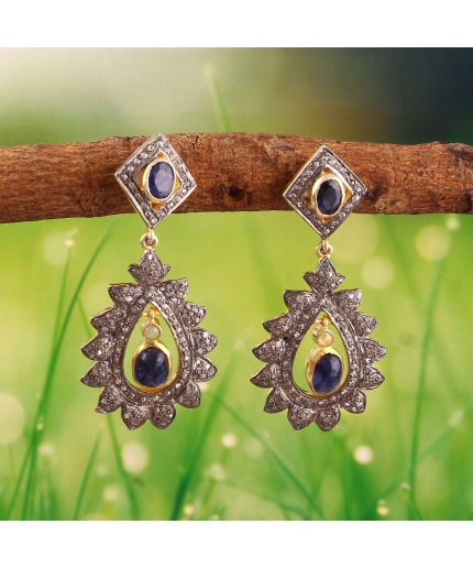 Natural Sapphire Victorian Earrings, Diamond Earrings, Drop Earrings, Vintage Earrings, Victorian Jewelry,Opal&Diamond Earrings,Gift For Her | Save 33% - Rajasthan Living
