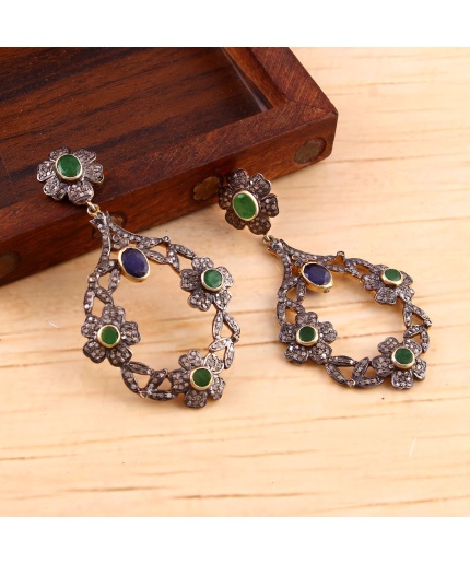 Emerald Victorian Earrings, Diamond Earrings, Drop Earrings, Vintage Earrings, Victorian Jewelry, Sapphire & Diamond Earrings, Gift For Her | Save 33% - Rajasthan Living