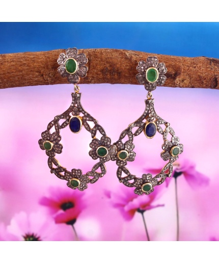 Emerald Victorian Earrings, Diamond Earrings, Drop Earrings, Vintage Earrings, Victorian Jewelry, Sapphire & Diamond Earrings, Gift For Her | Save 33% - Rajasthan Living 3