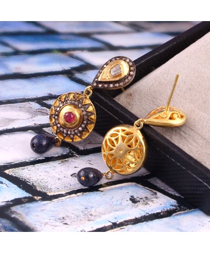 Sapphire Victorian Earrings, Diamond Earrings, Drop Earrings, Vintage Earrings, Victorian Jewelry, Ruby & Diamond Earrings, Gift For Her | Save 33% - Rajasthan Living 3