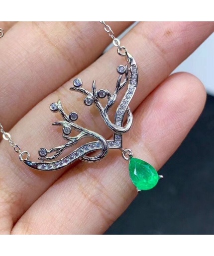 Natural Emerald Pendant, Engagement Pendant, Emerald Silver Pendent, Woman Pendant, Pendant Necklace, Luxury Pendent, Pear Cut Stone Pendent | Save 33% - Rajasthan Living