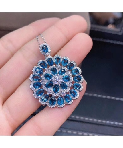 Natural Blue Topaz Pendant, Engagement Blue Topaz Silver Pendent, Woman Pendant, Pendant Necklace, Luxury Pendent, Oval Cut Stone Pendent | Save 33% - Rajasthan Living