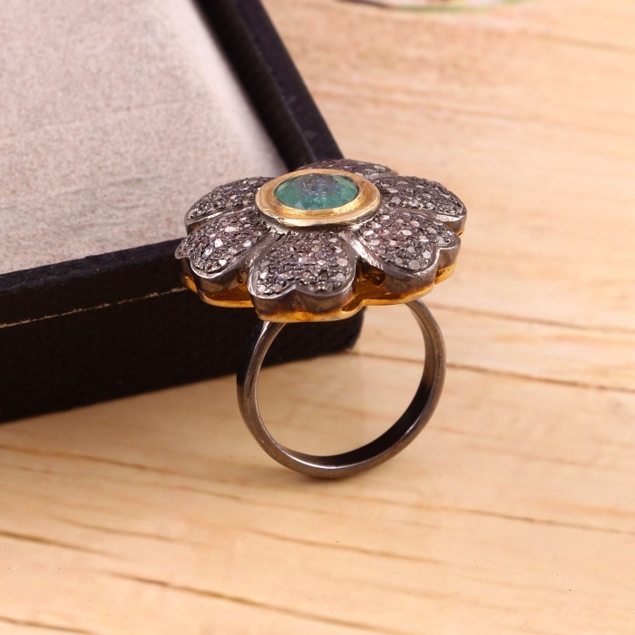 Natural Emerald Victorian Ring, Diamond Victorian Ring, Vintage Ring, 925 Sterling Silver Ring, Emerald & Diamond Ring, Luxury Ring | Save 33% - Rajasthan Living 8