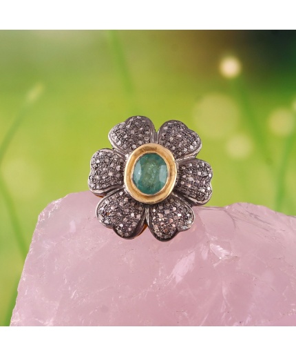 Natural Emerald Victorian Ring, Diamond Victorian Ring, Vintage Ring, 925 Sterling Silver Ring, Emerald & Diamond Ring, Luxury Ring | Save 33% - Rajasthan Living