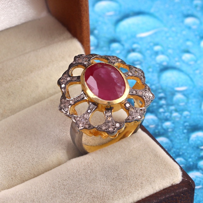 Ruby Victorian Ring, Diamond Victorian Ring, Vintage Ring, Victorian Jewelry, 925 Sterling Silver Ring, Ruby and Diamond Ring, Luxury Ring | Save 33% - Rajasthan Living 6