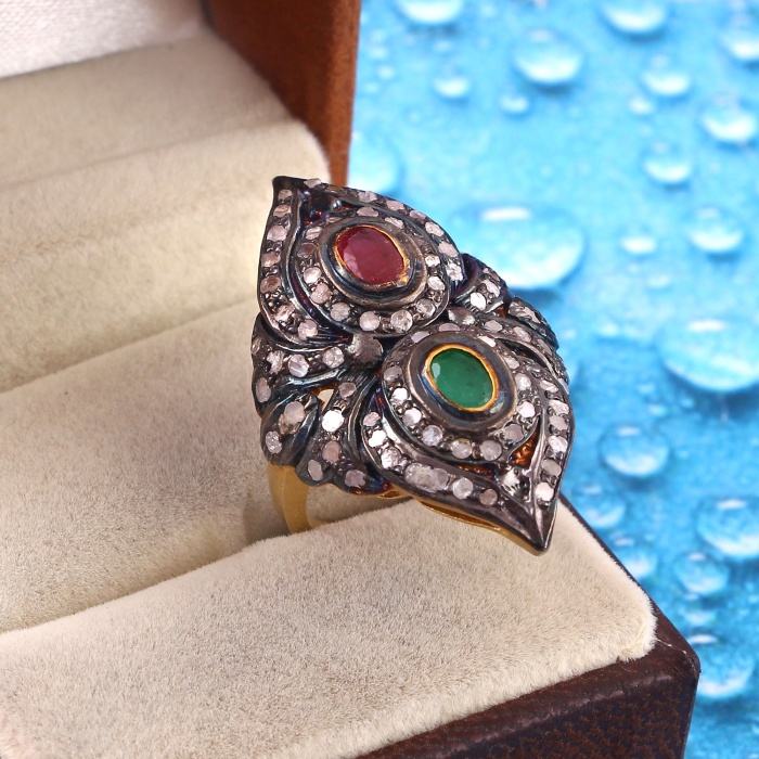 Ruby Victorian Ring, Diamond Victorian Ring, Vintage Ring, Victorian Jewelry, 925 Sterling Silver Ring, Emerald & Diamond Ring, Luxury Ring | Save 33% - Rajasthan Living 6