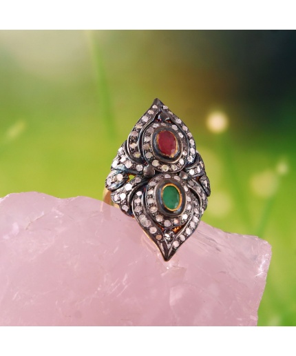 Ruby Victorian Ring, Diamond Victorian Ring, Vintage Ring, Victorian Jewelry, 925 Sterling Silver Ring, Emerald & Diamond Ring, Luxury Ring | Save 33% - Rajasthan Living