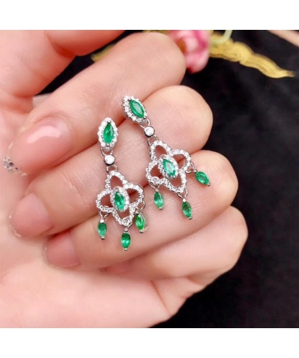 Natural Emerald Drop Earrings, 925 Sterling Silver, Emerald Drop Earrings, Emerald Silver Earrings, Luxury Earrings, Marquise Cut Stone | Save 33% - Rajasthan Living