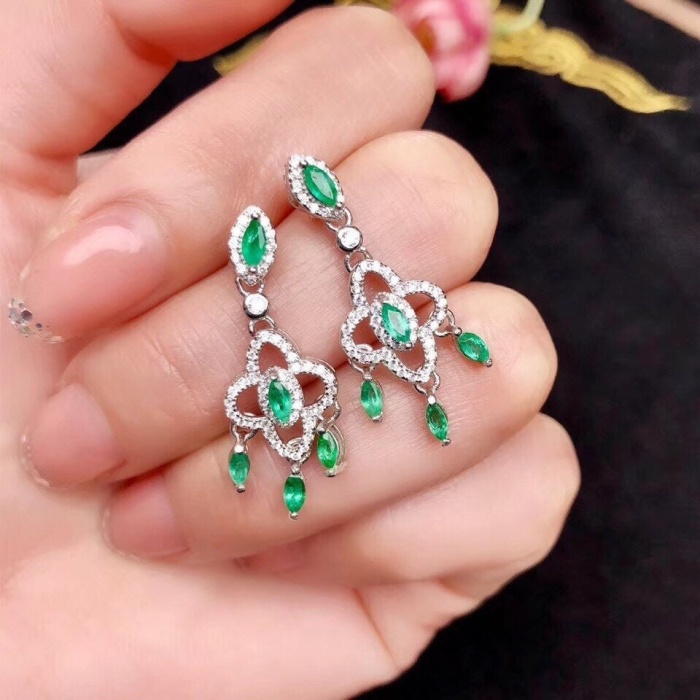 Natural Emerald Drop Earrings, 925 Sterling Silver, Emerald Drop Earrings, Emerald Silver Earrings, Luxury Earrings, Marquise Cut Stone | Save 33% - Rajasthan Living 5