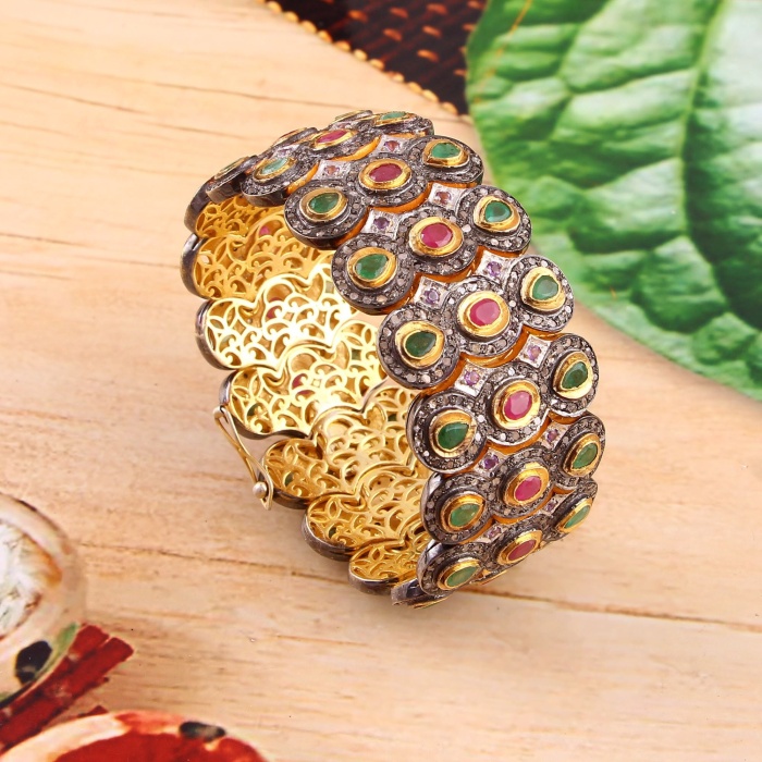 Ruby, Emerald, Amethyst Victorian Bracelet, Vintage Jewelry, Women Bracelet, 925 Sterling Silver Bangle, Diamond Bracelet, Gift For Her | Save 33% - Rajasthan Living 5