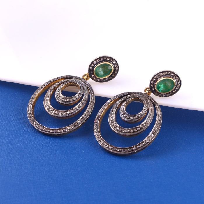 Emerald Victorian Earrings, Diamond Earrings, Drop Earrings, Vintage Earrings, Victorian Jewelry, Emerald & Diamond Earrings, Gift For Her | Save 33% - Rajasthan Living 7