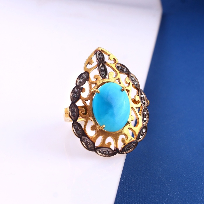 Turquoise Victorian Ring, Diamond Victorian Ring, Vintage Ring, Victorian Jewelry, 925 Sterling Silver Ring, Diamond Ring, Luxury Ring | Save 33% - Rajasthan Living 8