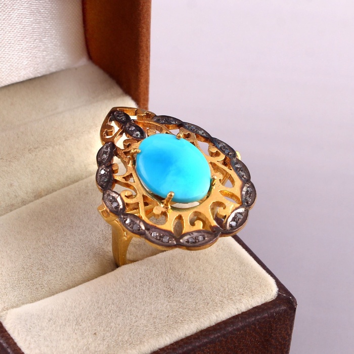 Turquoise Victorian Ring, Diamond Victorian Ring, Vintage Ring, Victorian Jewelry, 925 Sterling Silver Ring, Diamond Ring, Luxury Ring | Save 33% - Rajasthan Living 6