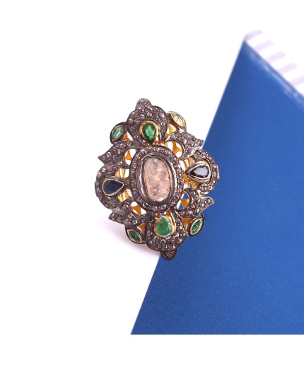 Diamond Victorian Ring, Vintage Ring, Victorian Jewelry, 925 Sterling Silver Ring, Sapphire, Emerald & Diamond Ring, Luxury Ring | Save 33% - Rajasthan Living