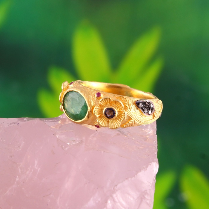 Natural Emerald Victorian Ring, Diamond Victorian Ring, Vintage Ring, 925 Sterling Silver Ring, Tanzanite & Diamond Ring, Luxury Ring | Save 33% - Rajasthan Living 7