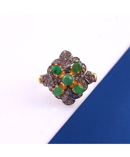 Natural Emerald Victorian Ring, Diamond Victorian Ring, Vintage Ring, 925 Sterling Silver Ring, Tanzanite & Diamond Ring, Luxury Ring | Save 33% - Rajasthan Living