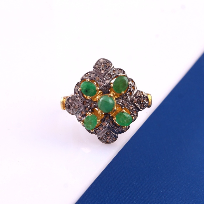 Natural Emerald Victorian Ring, Diamond Victorian Ring, Vintage Ring, 925 Sterling Silver Ring, Tanzanite & Diamond Ring, Luxury Ring | Save 33% - Rajasthan Living 5