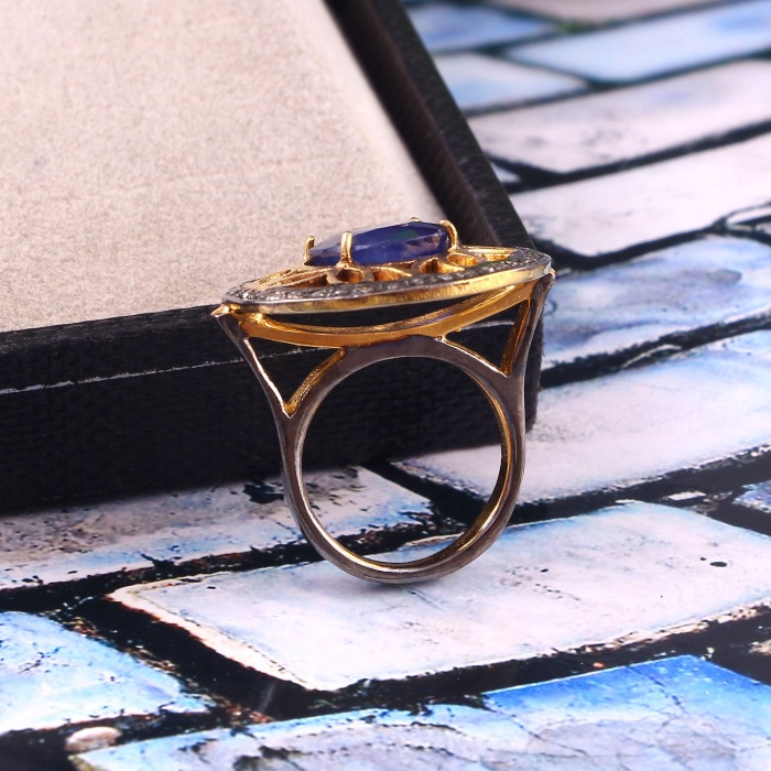 Sapphire Victorian Ring, Diamond Victorian Ring, Vintage Ring, Victorian Jewelry, 925 Sterling Silver Ring, Sapphire and Diamond Ring | Save 33% - Rajasthan Living 7