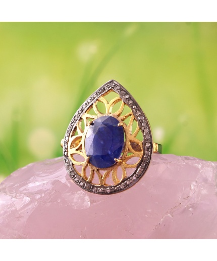 Sapphire Victorian Ring, Diamond Victorian Ring, Vintage Ring, Victorian Jewelry, 925 Sterling Silver Ring, Sapphire and Diamond Ring | Save 33% - Rajasthan Living